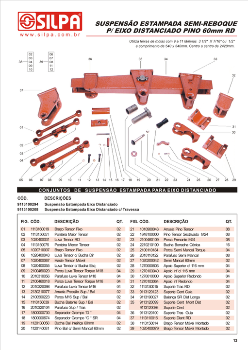 Kit suspension 2 ejes distanciad s/traversa eje cuadrado silpa - Imagen principal