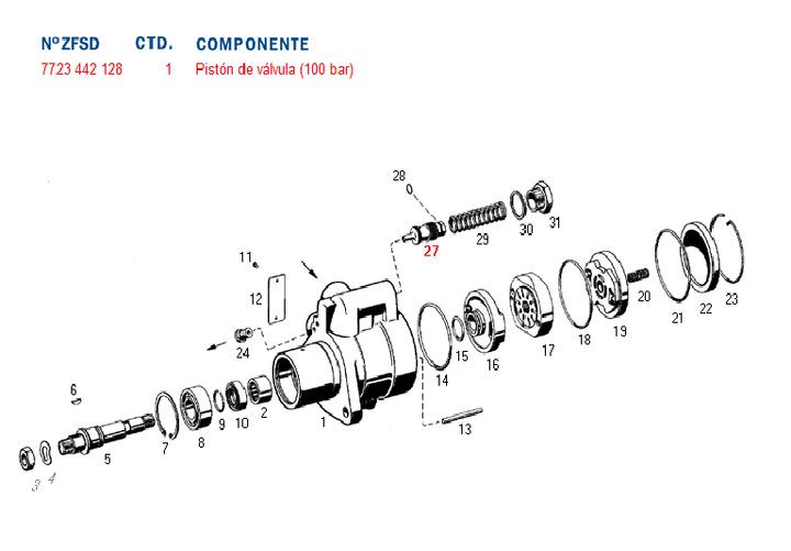 Valvula bomba hidraulica 82/85 bar. 7673 - Imagen principal