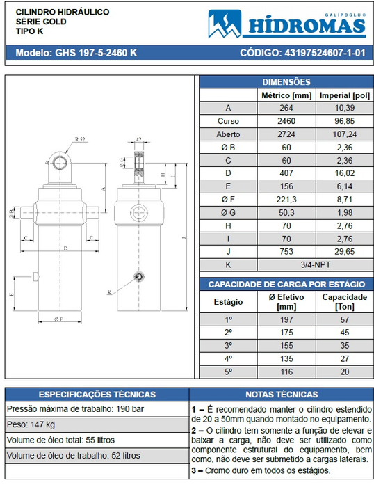 Cilindro hidraulico 197 5t 2460 apert.zorra al medio librelato - Vista 2