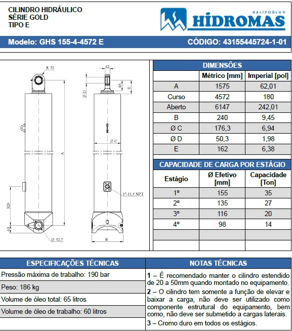 Cilindro hidraulico 155. 4 tram 4572 apert caja de camion - Vista 3
