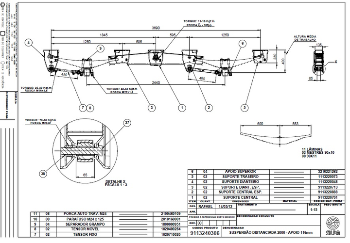 Kit suspension 2 ejes distanciados rd 2000 p/eje cuadrado - Imagen principal