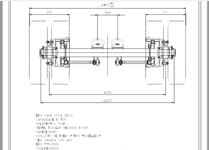 Eje disco 8" red f.tubeless s/sops/gall.c/abs 2100.l605mm prival. - Vista 2