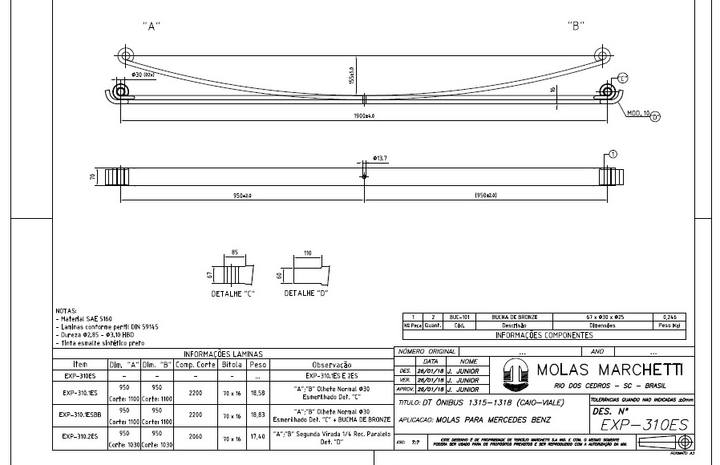 Hoja elastico exp-310.1esbb con buje de bronce acero 70x16 1a del - Imagen principal