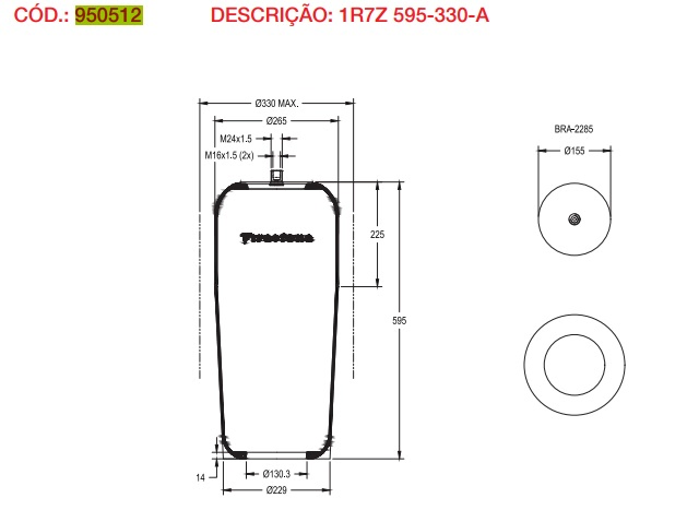 Vejiga susp.(goma) 1r7z-595-330-a eje elevable - Vista 2