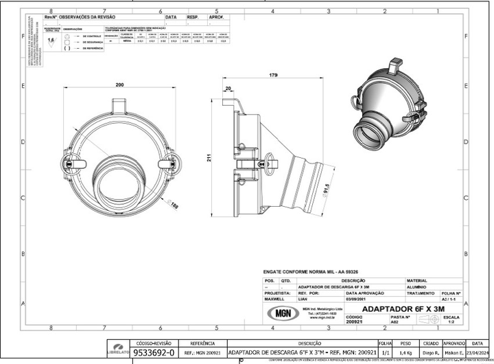 Acople reduccion de 6" a 3" cisterna 29000 lts - Imagen principal
